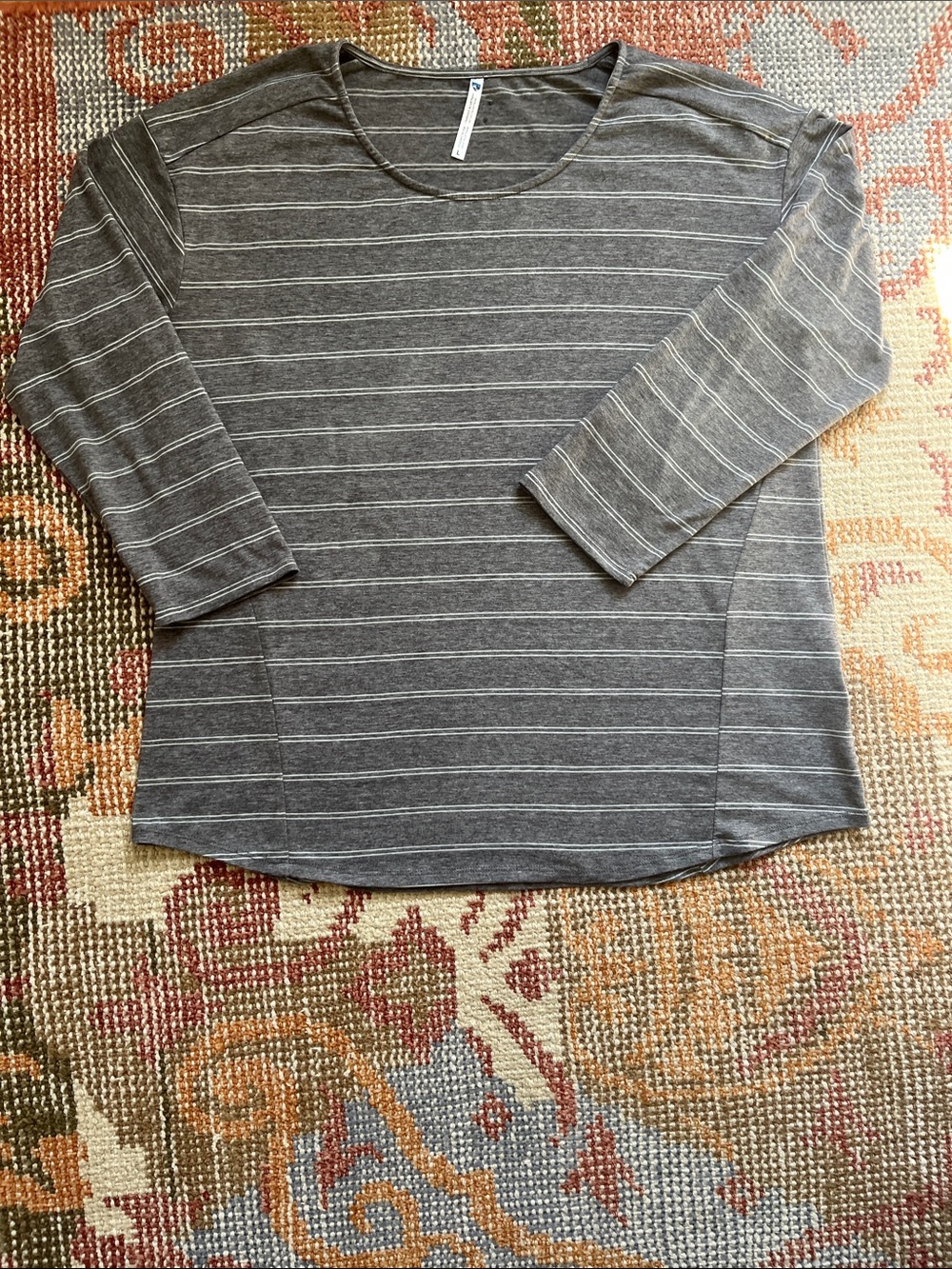 KÜHL Laurel 3/4 Sleeve Shirt Women’s Sz L Flint Gray Stripe Outdoor Hiking Top